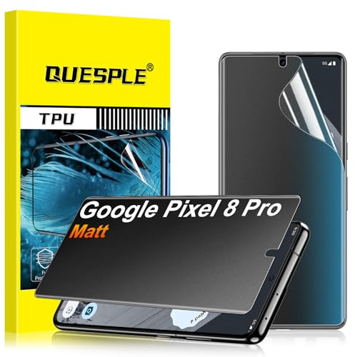 QUESPLE [2 Stück] Matt Privacy Schutzfolie für Google Pixel 8 Pro, 28° Anti Spähen Matte Blendschutz Sichtschutz, Fingerabdruck-ID Unterstützen Weich TPU Displayschutzfolie Anti-Spy Folie﻿