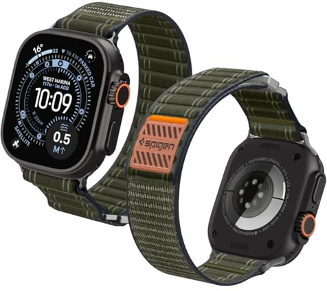 Spigen Cinturino base in Tessuto con chiusura a strappo Progettato per Apple Watch Ultra 3/2/1 49mm, Series 11/10 46mm, Series 9/8/7-4/SE 45mm, 44mm - Verde