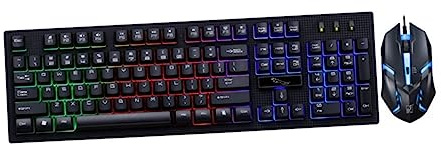 ETHZZLE USB Wired Mechanical Feel Gaming Keyboard Mouse Set with Illuminated Keys for Laptop Desktop Durable Build Special Letter Design for Visibility Suitable for Home Office and Gaming