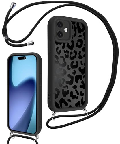 Xylota Coque avec Cordon pour iPhone 17 6,3'', Aesthetic Etui avec Réglable Collier Souple Silicone Corde Caméra Protection Bumper Case avec Motif, Lanyard Antichoc Housse pour iPhone 17,Léopard
