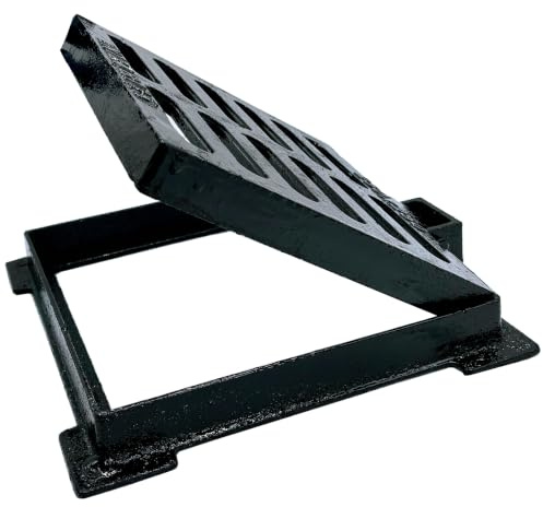 MOSINSBO Rejilla Hierro Fundido con Marco, Abertura 230 x 230 mm | Drenaje exterior B125, cubierta metálica negra para garaje, patio y control de aguas superficiales, cuadrada, rectangular