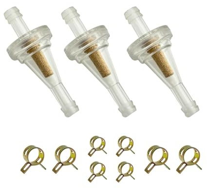 YGQ 3Pcs 6mm 1/4 Inline Copper Fuel Filters for Motorcycle Pit Bike Mini Bike ATV UTV Lawnmowers Small Engines with 8 clamps