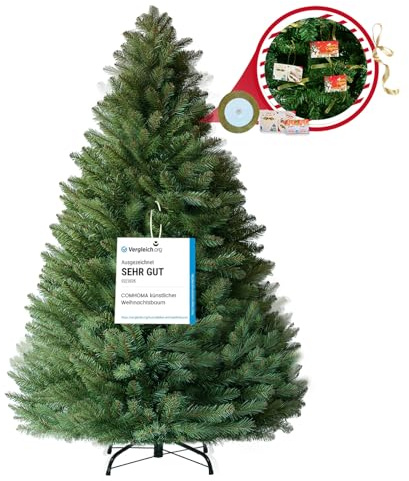 EXRACING Sapin de Noël Artificiel Premium 195 cm Environ 1000+ Pointes pour Décoration avec Support Stable, nœud décoratif et Carte de vœux, Vert