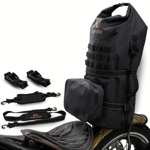 MALIHINI Motorrad Tasche für Sissybar & Gepäckträger [ Rückenlehne + MOLLE ] 50L, Wasserdichter Dry Bag für Motorradfahrer | Seesack und als Rucksack | Camping & Bikepacking Gepäcktasche