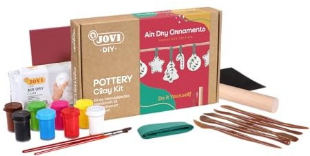 Jovi - DIY Air Dry CHRISTMAS POTTERY Clay Bastelset für Weihnachtsdekoration, luftgetrockneter Ton, weiß, + Farben und Werkzeuge