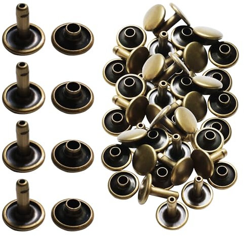 Remaches tubulares de dos piezas con doble cabeza para artesanías de cuero, 100 unidades x 10 mm. Broches de decoración para bolsos, jeans, cinturones o collares de mascotas. Cierre resistente para la