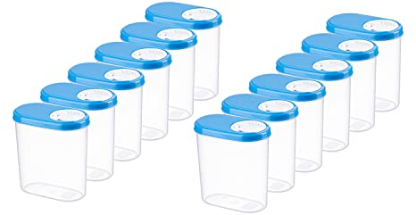 Kigima Schüttdosen 0,3L 12er Set Blau – Vorratsdosen mit Deckel luftdicht – Schüttdose für Gewürze & Lebensmittel – Frischhaltedosen mit Deckel – Aufbewahrungsbox mit Schüttfunktion – Made in Austria
