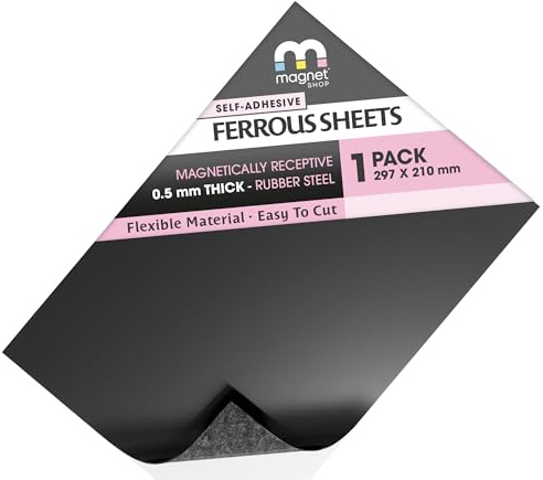 selbstklebend Gummi Stahl Ferrit Eisen Blatt/Rolle für magnetisch Bewegung Schalen und Magnet Anzeigen - 1 x A4 Sheet (297 x 210mm)