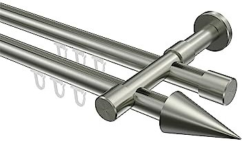 Interdeco Innenlauf Gardinenstangen Edelstahl-Optik doppelläufig 20 mm Ø Prestige Savio, 360 cm