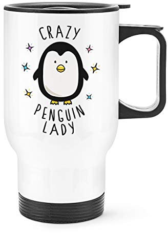 Crazy Penguin Lady Travel Mug Cup with Handle