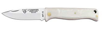 Cudeman Nuevo Modelo 332-B MT-10 Hoja de Acero MoVa 1.4116 de 5,5 cm empuñadura de acrilico nacar Pulido de 6,5 cm para Caza, Pesca, Supervivencia y bushcraft + Portabotellas Regalo
