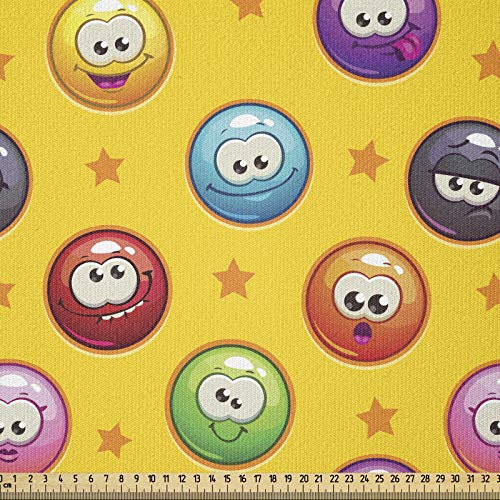 ABAKUHAUS Emoji Stoff als Meterware, Grumpy Sad Mood Gesicht Mood, ausdehnbar mit Elestan für Heimwerkarbeiten und Näharbeiten, 1Meter, Mustard Magenta