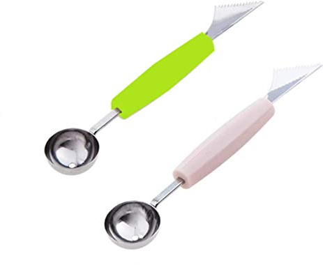 BOBOZHONG Couteau à découper 2 Pcs Outil de Sculpture de Fruits cuillère à Melon avec éplucheur de Fruits,Couteau de Sculpture de Fruits 2 en 1,Outils de Cuisine pour salades de Fruits Bricolage