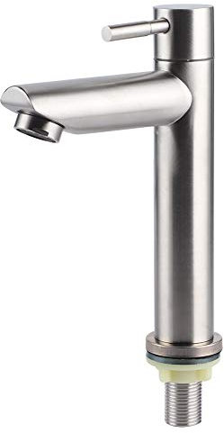 DEWIN Robinet,Robinet d'eau G1/2 en Acier Inoxydable Brossé Simple Robinet Froid Lavabo Robinet Salle Bain Eau(Flat Single Cold Faucet (Without Tube)