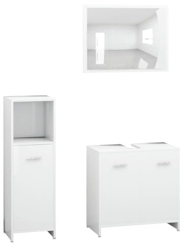 vidaXL Badmöbel Set 3-TLG. Midischrank Unterschrank Spiegel Waschbeckenunterschrank Badezimmermöbel Badezimmerschrank Badschrank Weiß Holzwerkstoff