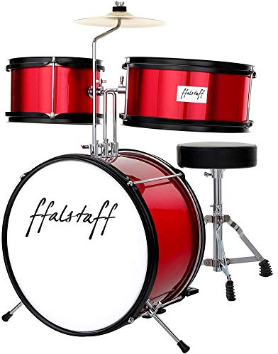 Batteria acustica junior 3 pezzi per bambini modello baby con tamburo, grancassa, tom, pedale, bacchette, piatto sospeso e sgabello(Rosso)