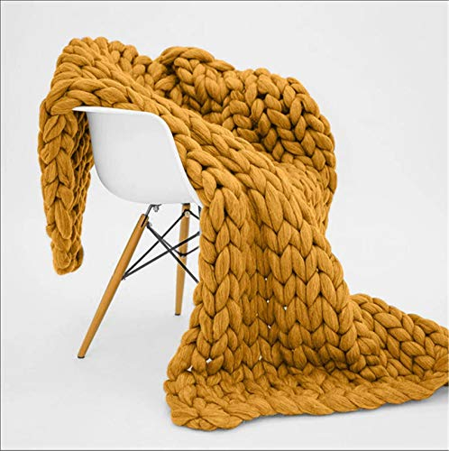 RAILONCH Gestrickte Grobe Strickdecke Wolle Kuscheldecke Grobstrick Wolldecke Strickdecke Tagesdecke Überwurf Decke Zuhause Dekor (120×180cm,Kurkuma)