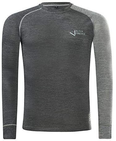 Black Crevice Herren Langarmshirt aus Merino Wolle in M - Anthracite/Grey I Funktionsshirt atmungsaktiv I Funktionsunterwäsche I Base Layer I Long Sleeve I Skiunterwäsche