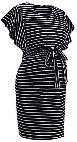 Vuncio Robe Enceinte Maternité Rayée Grande Taille Allaitement Vetement Robes Grossesse Manche Courte Courroie Été Élégant Casual Photographie (Navy, S)
