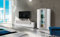 Dmora - Système mural Mirko, ensemble de salon meuble TV, meuble de salon polyvalent, 100% Made in Italy, 280x45h121 cm, blanc brillant et béton
