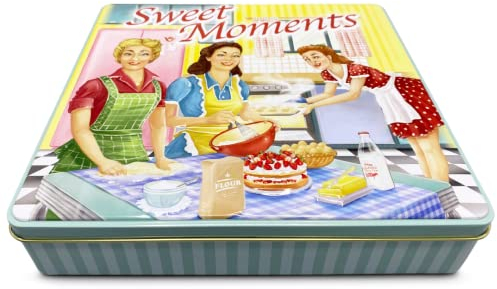 MediMuc Sweet Moments mint - Vorratsdose, Keksdose, Blechdose mit Aufschrift Sweet Moments im Retro-Look mit vielen Details - Vol. 1,9l - Maße: (L x B x H): 23,0 x 21,5 x 4,2cm