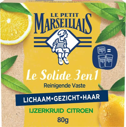 Le Petit Marseillais - Savon Solide Lavant Purifiant 3 en 1 Verveine Citron, Savon Solide Corps Visage Cheveux, 80g