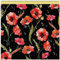 DreamRoots Segeltuch Wasserdicht - Polsterstoff Meterware 160 cm breit - Wasserabweisender Stoff 220 g/m2 600D - Markisenstoff Wasserdicht Meterware Poppies on Black Laufmeter