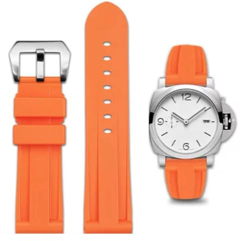 FOUUA Bracelet en Caoutchouc Panerai Bracelet de Montre 22mm 24mm Bracelet de Montre étanche en caoutchouc brossé en Acier Inoxydable Boucle d'Argent Compatible avec Panerai Unisexe