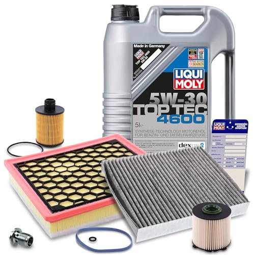 ATEC Germany Inspektionspaket Filterset 1x Ölfilter, 1x Kraftstofffilter, 1x Luftfilter, 1x Innenraumfilter, 1x Motoröl 5W-30 Top Tec 4600 5 l, Kompatibel mit OPEL INSIGNIA A (G09), SAAB 9-5 (YS3G)