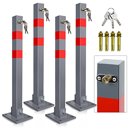 Joparri Palo di parcheggio pieghevole, Barriera Parcheggio, Blocco Posto Auto, colore segnaletico, 3 chiavi, Acciaio, set da 4