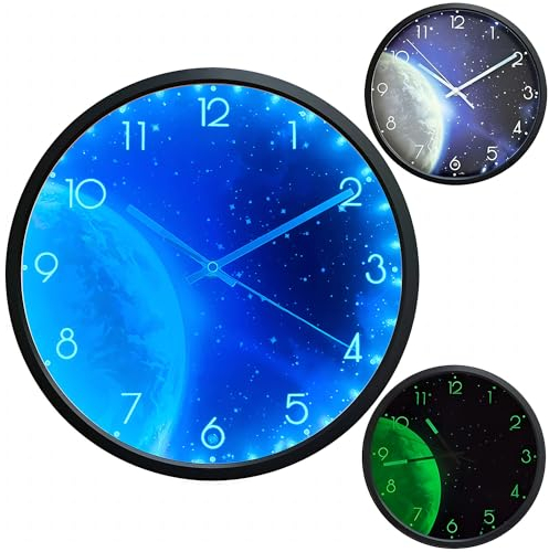 OCEST Luminous Wall Clock for Bedroom, 12 Inch Silent Battery-Operated Wall Clocks for Living Room Kitchen Large Display Night light Up Glow in the Dark Kids Boys Birthday