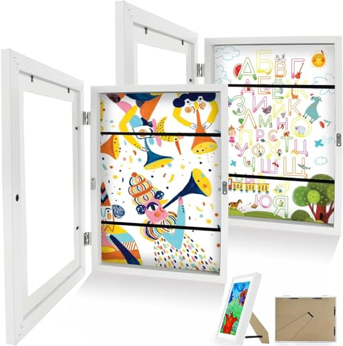 ASelected 2er-Set Bilderrahmen Kinderzeichnungen A4 Kinder Kunstrahmen Frontöffnung, Kunstfotorahmen Für Kinder Bilder Wechseln Bilderrahmen Kinderbilder Sammeln A4 - Weiß