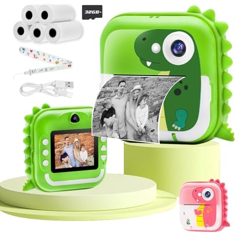 TOYOGO Cámara Instantánea para Niños, Cámara de Impresión Digital, Pantalla 2.4 Pulgadas, Video 1080P & 12 MP Doble Lente, 32G, 5 Rollos de Papel, Regalo para Cumpleaños y Navidad