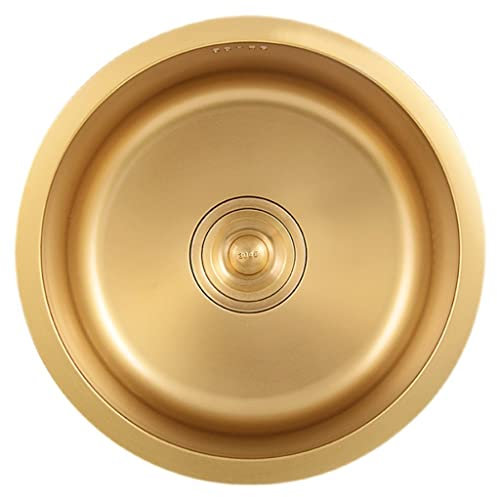 Petit évier de cuisine de camping-car à cuve unique Bol rond en acier inoxydable avec crépine Évier de comptoir intégré avec siphon Garde-manger Bar Meubler Évier (Color : Gold, Size : 32 *