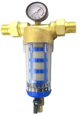Spin Down - Filtro dell'acqua per sedimenti, prefiltro dell'acqua con manometro, filtro dell'acqua riutilizzabile, prefiltro per sedimenti (1/2 con manometro)