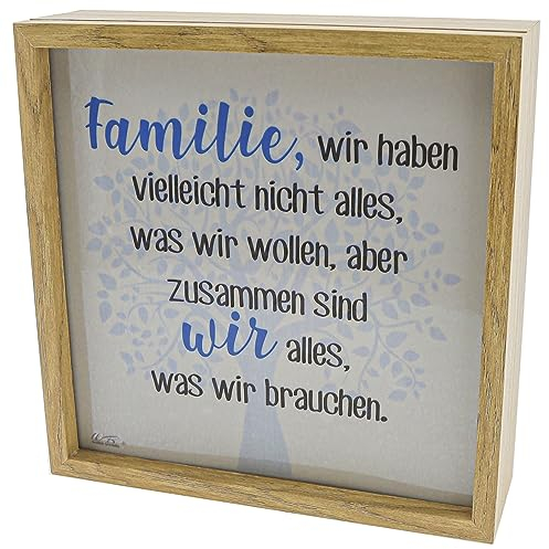 WB wohn trends LED-Leuchte Leuchtkasten, Familie wir haben vielleicht Nicht Alles was wir wollen, beige, 20x20x6cm, Deko-Licht mit Spruch LED-Lampe Holz-Rahmen
