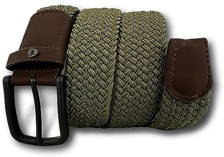 KARMA.DIEM Stretchgürtel – Blau&Khaki – Größe L (3.5 × 115cm) | Elastischer Nylon-Gürtel mit schwarzer eloxierter Schnalle | Unisex, flexibel & bequem