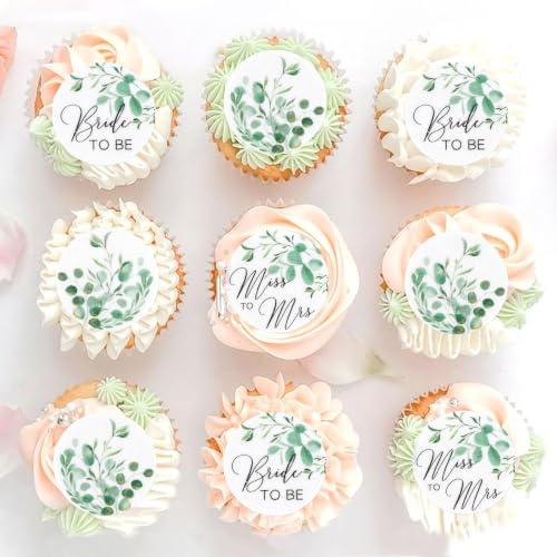 40Stk Essbare Braut Zu Sein Cupcake Toppers Grüne Hochzeit Kuchen Topper | Essbare Herr Frau Cupcake Picks, Grüne Blätter Thema Braut Dusche,Greenery Hochzeitsfeier Torten Dekorationen
