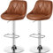 Yaheetech Juego de 2 Taburetes de Bar de Altura Ajustable 86-107,5 cm Sillas de Bar Asiento Giratorio Reposapiés Cuadrado Estructura de Metal Marrón Retro