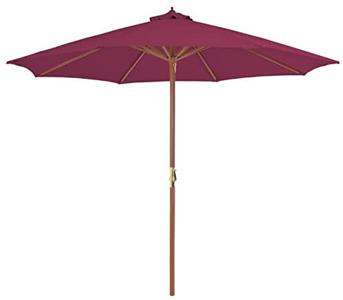 ARKEM Sombrilla de jardín con Palo de Madera 300 cm Burdeos Parasol Terraza Inclinable, Protección UV para Patio, Jardín, Piscina, Exterior