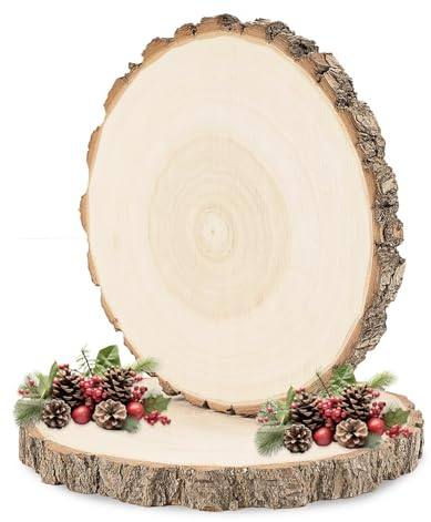 ilauke Große Holzscheiben 2 Stücke Holz Log Scheiben 18-20CM Durchmesser Runde Naturholz Baumscheiben Baumscheibe Natur für DIY Handwerk Holz-Scheiben Hochzeit Mittelstücke Weihnachten Dekoration