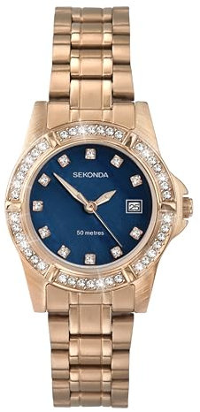 Sekonda Sienna Ladies 31mm Quartz Watch in Blue Mother of Pearl with Analogue Date Display, and Rose Gold Stainless Steel Strap 40654