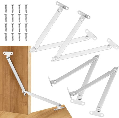 4 PCS Stainless Steel Lid Stay Support Hinge,with Screws Drop Down Hinges Self Closing Hinges Piano Hinge, Cabinet Cupboard Doors Close Lift Up Stay 180 Degree Hinge for Heavy Duty Lid