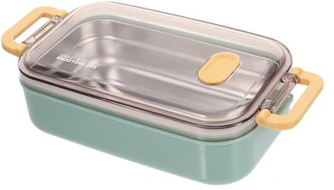 Cabilock 1 Stück 304 zweilagiger Lebensmittelbehälter Edelstahlbehälter mit Deckel Lunchbox aus Metall warmhaltebehälter suppenbehälter Doppelschicht Brotdose Aufbewahrungskiste Container