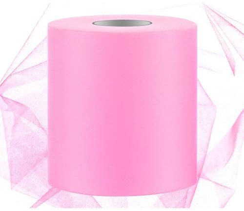 Swpeet Rouleau de tulle rose de 15,2 cm x 181,4 m, bobine de tissu en polyester, idéal pour le bricolage, les décorations de fête d'anniversaire, de mariage, de Noël, les loisirs créatifs