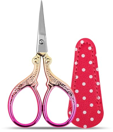 Tijeras bordar, tijeras pequeñas tijeras manualidades tijeras acero inoxidable Afilado Set Tijeras Costura Con cubierta protectora de PU (Rojo rosa)