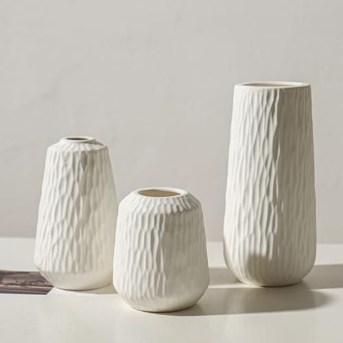 Sawoake Keramikvase 3er Set - Moderne Dekoration für Eingang, Wohnzimmer und Tisch - Weiße Vasen für Pampasgras und Blumen - Dekorative Akzente im Landhausstil und Konsolentischdekoration