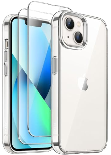 JETech 3 in 1 Case for iPhone 13 6.1-Inch with 2 Pack Tempered Glass Screen Protectors, Non-Yellowing Shockproof Bumper Phone Cover (Clear)