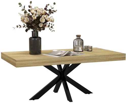HOMCOM Tavolino da Caffè in Stile Industriale con Gambe Incrociate e Piedini Antiscivolo, Tavolino Basso in Legno e Acciaio, 110x60x45 cm, Nero e color Legno