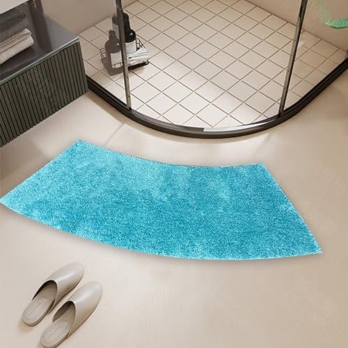 Curved Shower Mat 100x40cm,Curved Corner Shower Bath Mat,Soft Fluffy Anti Slip Bathroom Rugs,Absorbent Fanned Bathmat Carpet For Hotel Home Shower Bathtub Floor Decor Machine Washable